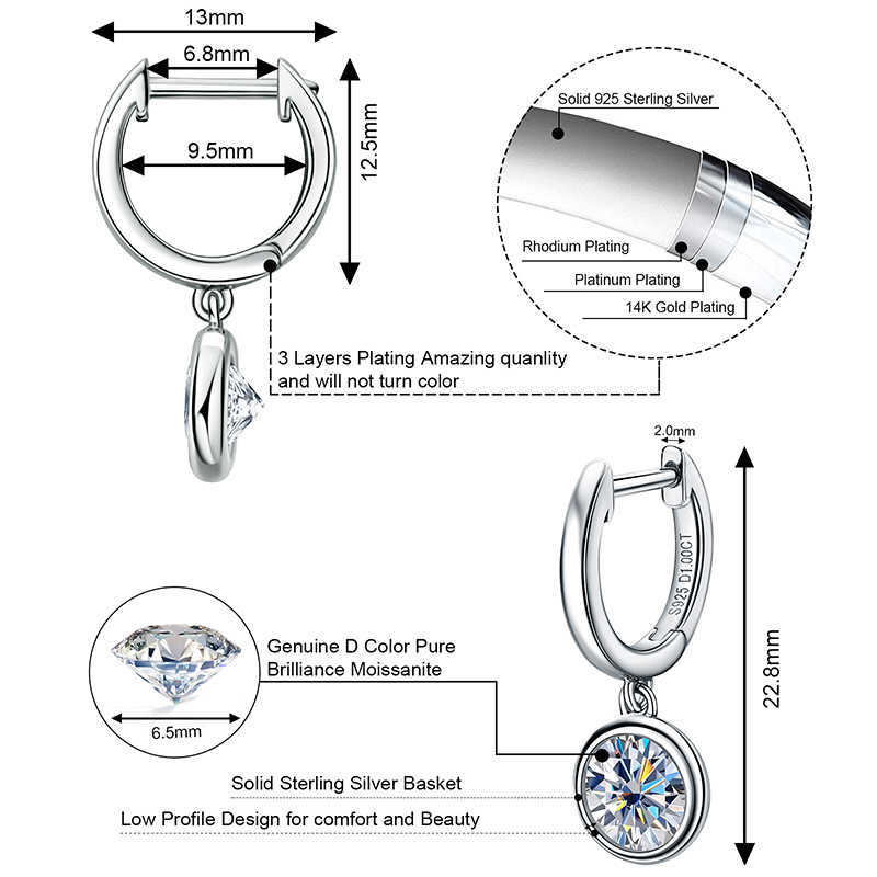 Charm IOGOU Modern 2023 Hoop Earrings for Women 65mm Real Moissanite Dangle Huggie Drop Earrings Silver 925 Original Jewelry for Girl Z0323