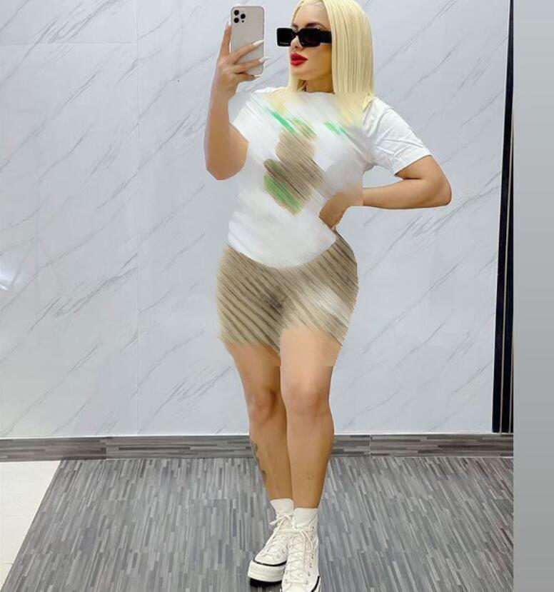 Womens Tracksuits 2023G Summer New Casual Print Two Piece Set Designer Brand Short Sleeve Shorts Womens suits