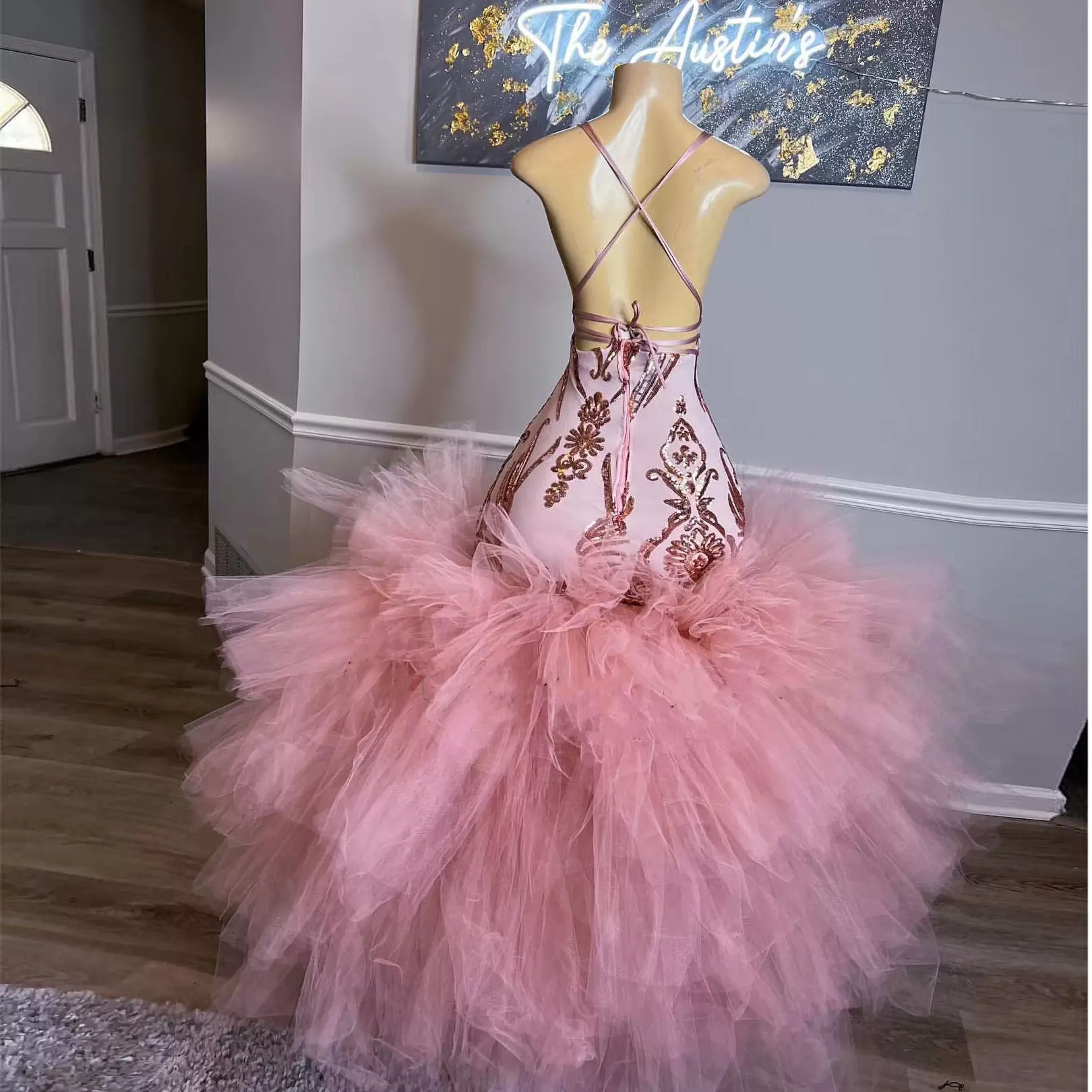 Sexy Backless Tutu Mermaid Prom Dresses Pink Sequined Long Special Occasion Gowns Brithday Party Wear African Black Girls Sleeveless V-Neck Enagement 