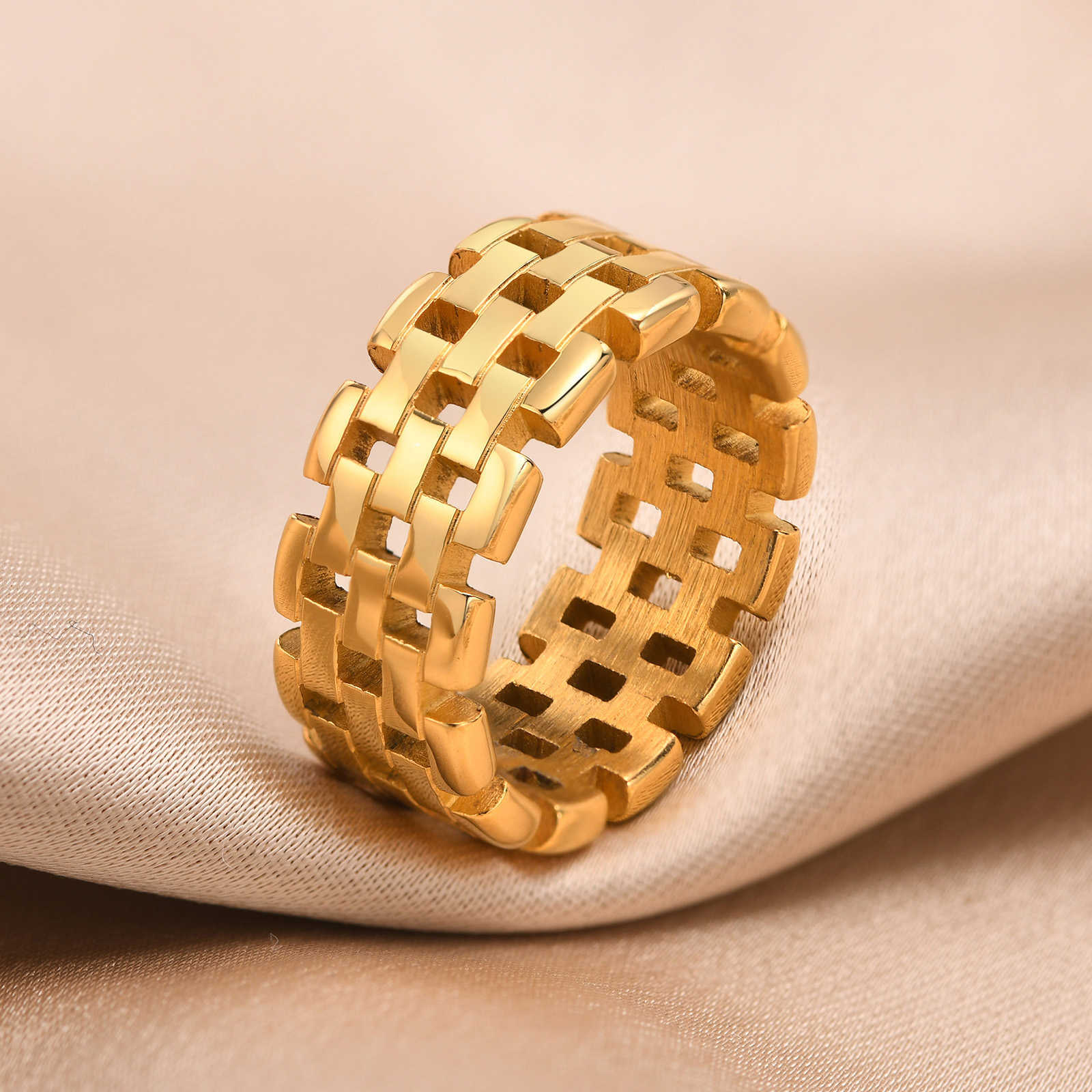 Band Rings Chic Women Chain Ring Gold Color Stainless Steel band Wedding Bands Dainty Minimalist Lady Jewelry AA230323