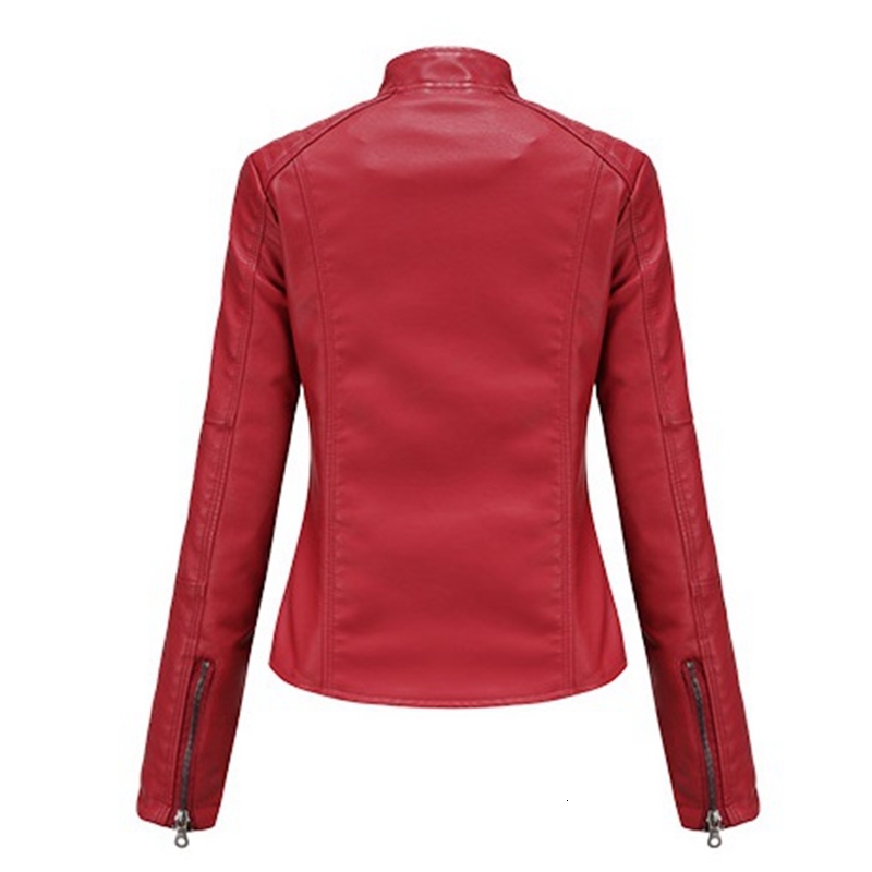 Women's Jackets Leather Women 2023 Autumn Spring Moto Biker Zipper Red Black Apricot Coffee Coat Ladies Outerwear Brown 230324