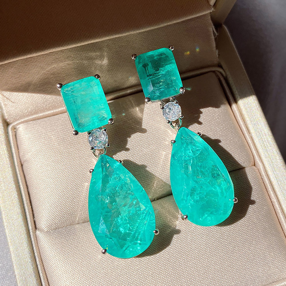 Ear Cuff Trend Paraiba Tourmaline Emerald Gemstone Big Drop Earrings for Women Cocktail Party Fine Jewelry Anniversary Female Gift 230323