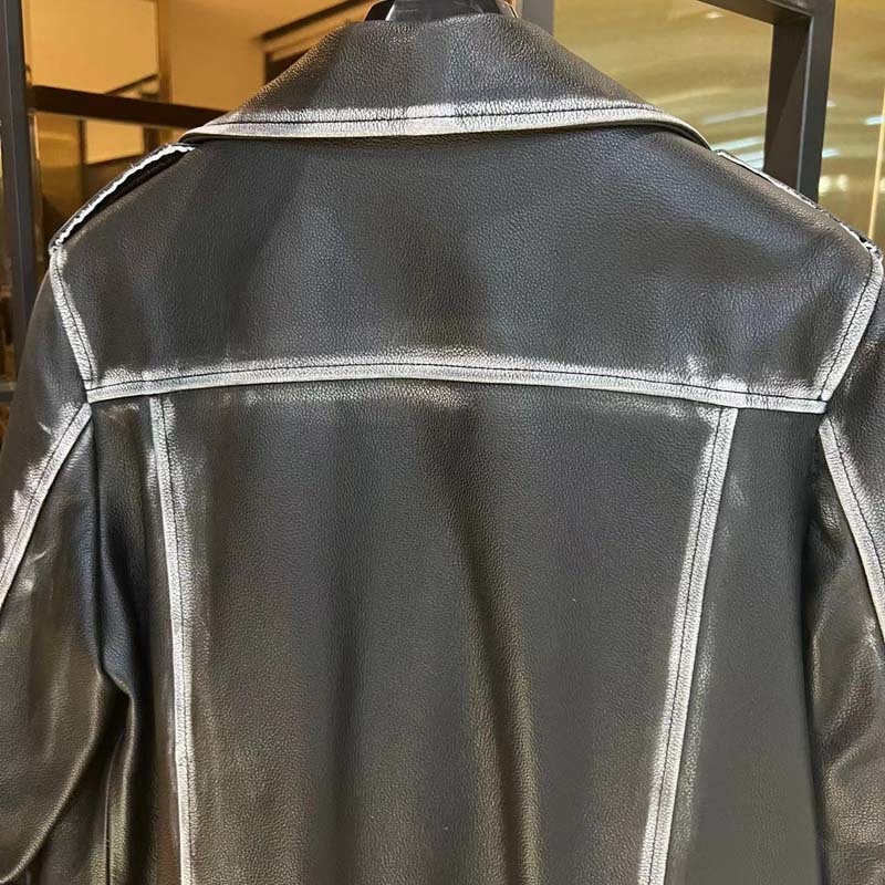 Women's Jacket Coat Spring Short Length Fashion Locomotive Model Style Vintage Craft Genuine Leather Real Cow Skin 230324