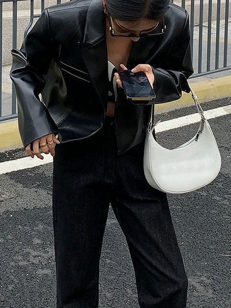 Women's Jackets Short Black Leather Women Summer Streetwear Korean Fashion PU Biker Female High Waist Outerwear Moto Coat 230324