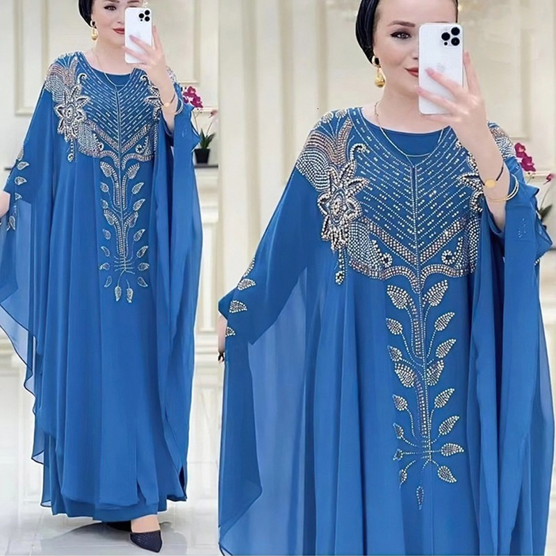 Ethnic Clothing Muslim Kaftan Abaya Dres Dubai Turkish Chiffon Party Dresses Elegant Evening Gown African Boubou 2 Piece Outfit Open Robe 230324