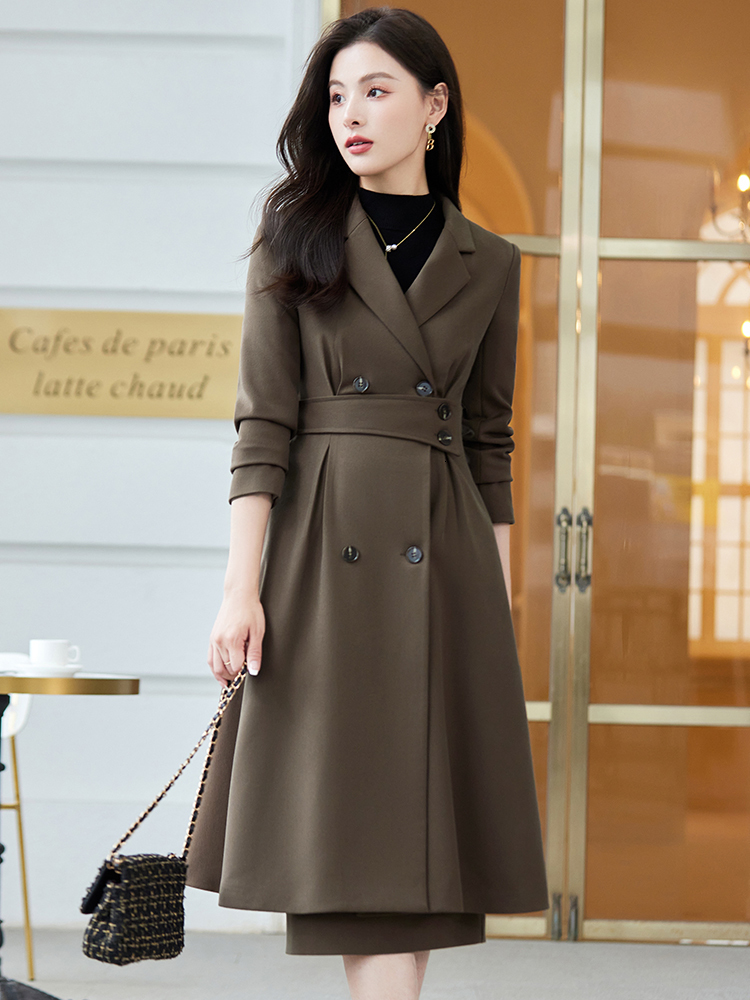 Two Piece Dress Black Apricot Coffee Office Ladies Formal Skirt Suit Women Female Long Sleeve Set for Autumn Winter Business Work Wear 230324