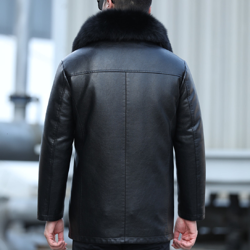 Men's Leather Faux YXL839 Jacket Natural Cotton Sheepskin Casual Clothes Removable Liner Fur Collar MidLength Winter 230324