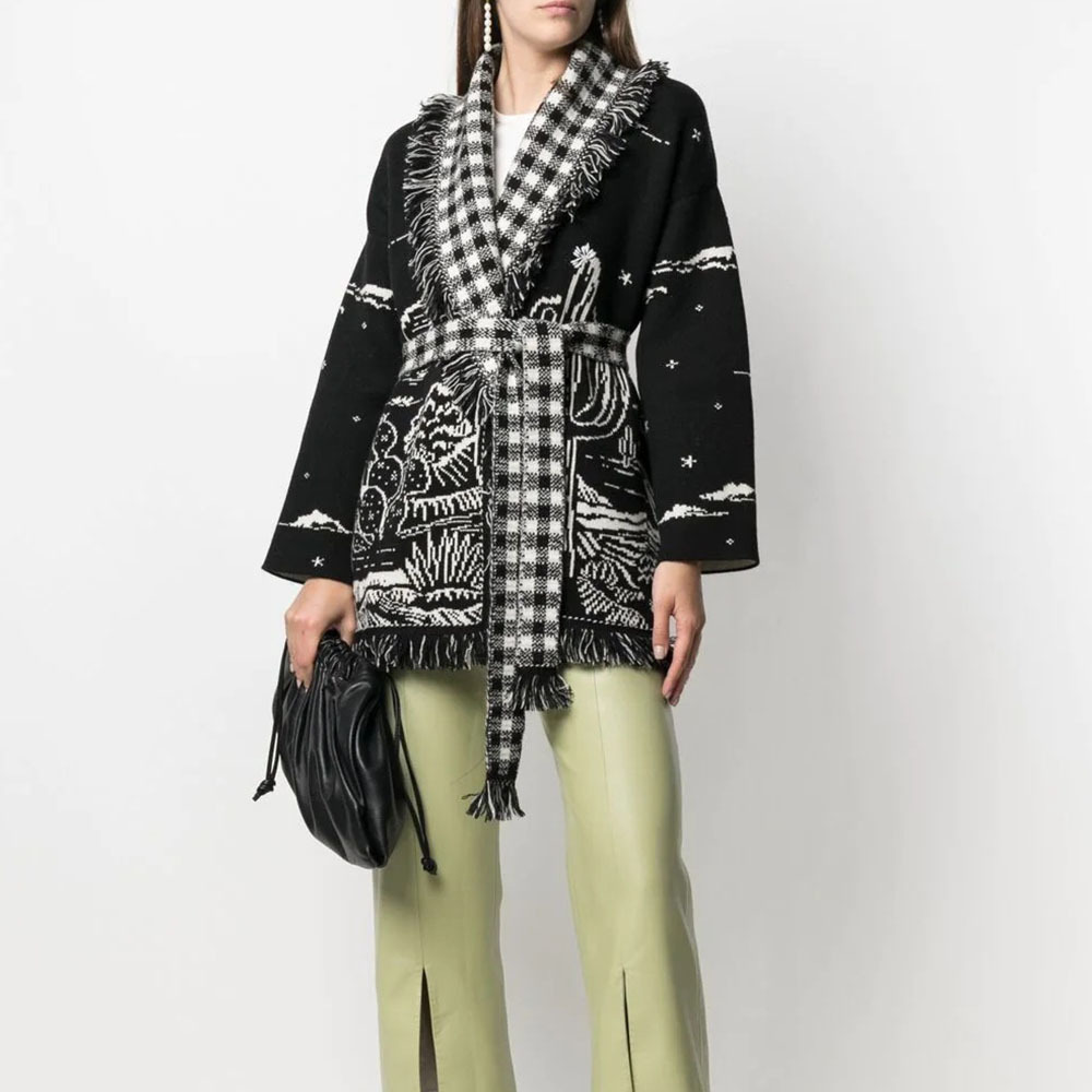 Cozy Knit Cardigan: Tassel Doodle Jacquard Loose Wool Sweater Jacket For Women ()