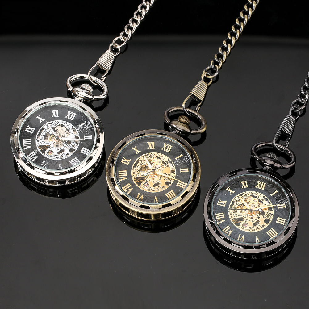 Pocket Watches Open Face Roman Numerals Display Mechanical Hand Winding Pocket Watch Elegant Fashion Antique Manual Pocket Clock Gift for Male 230324
