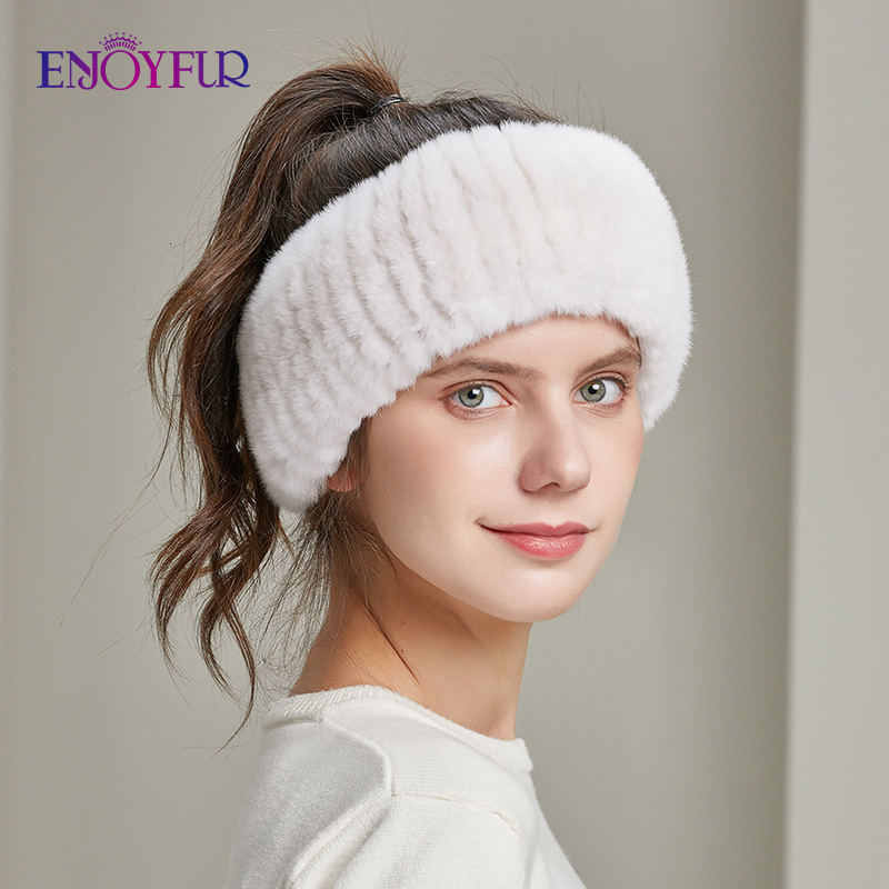 Headbands Winter fur headbands for women knitted rex rabbit fur scarf for women real fur head wrap ear warmer est fashion hairband 230323