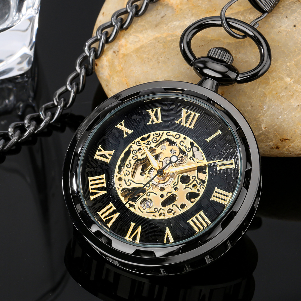 Pocket Watches Open Face Roman Numerals Display Mechanical Hand Winding Pocket Watch Elegant Fashion Antique Manual Pocket Clock Gift for Male 230324