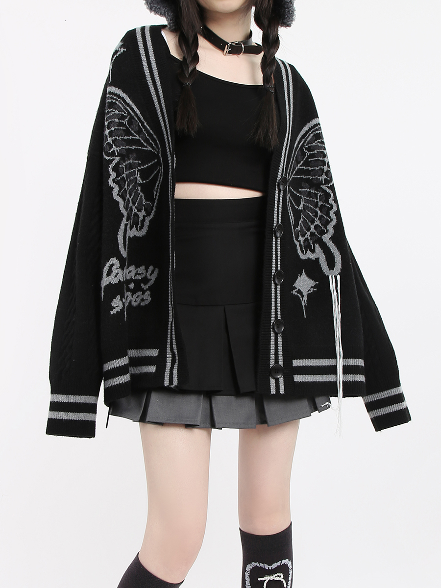 Women's Knits Tee's Butterfly Wings Tassel Knitted Cardigan Autumn and Winter Cool Sweater Coat Female Long Sleeve Casual Jacket 230324