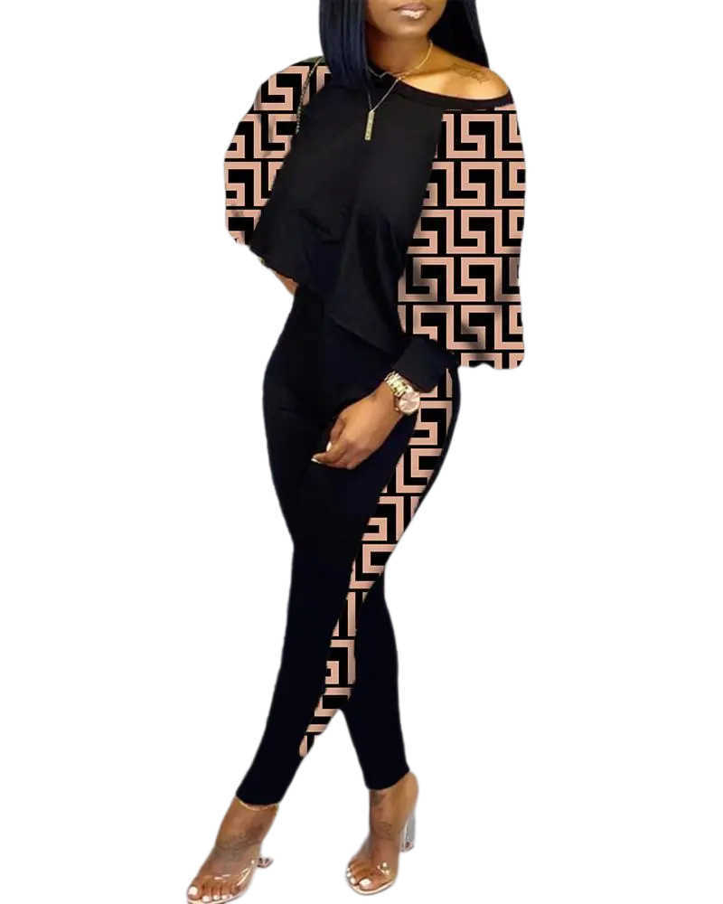 women tracksuits sport suits 2023 spring new women's long-sleeved round neck off-shoulder fashion casual suit S-3XL