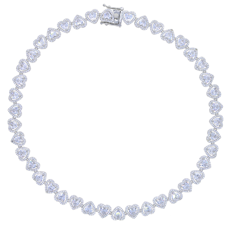 Heart Tennis Chain Choker Necklace Micro Paved Iced Out Bling Cubic Zirconia Luxury Heart Shaped Lovely Charm Short Necklace