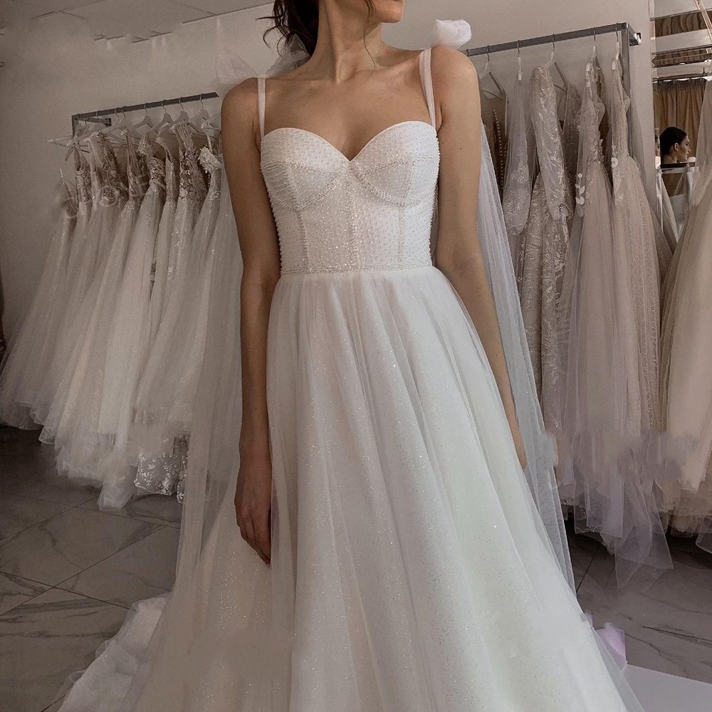 Crystal Beading A-Line Wedding Dress Sweetheart Lace Up Vestido De Noiva 2023 Princess Court Train Bridal Gown Robe De Mariage