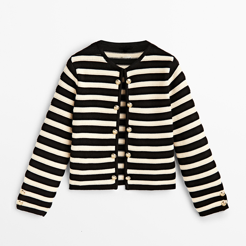 Women's Knits Tees Medainno 2023 Spring Fashion Women Striped Knitted Cardigans Coat Casual Versatile Sweater Slim Simple Tops Female Chic 230324