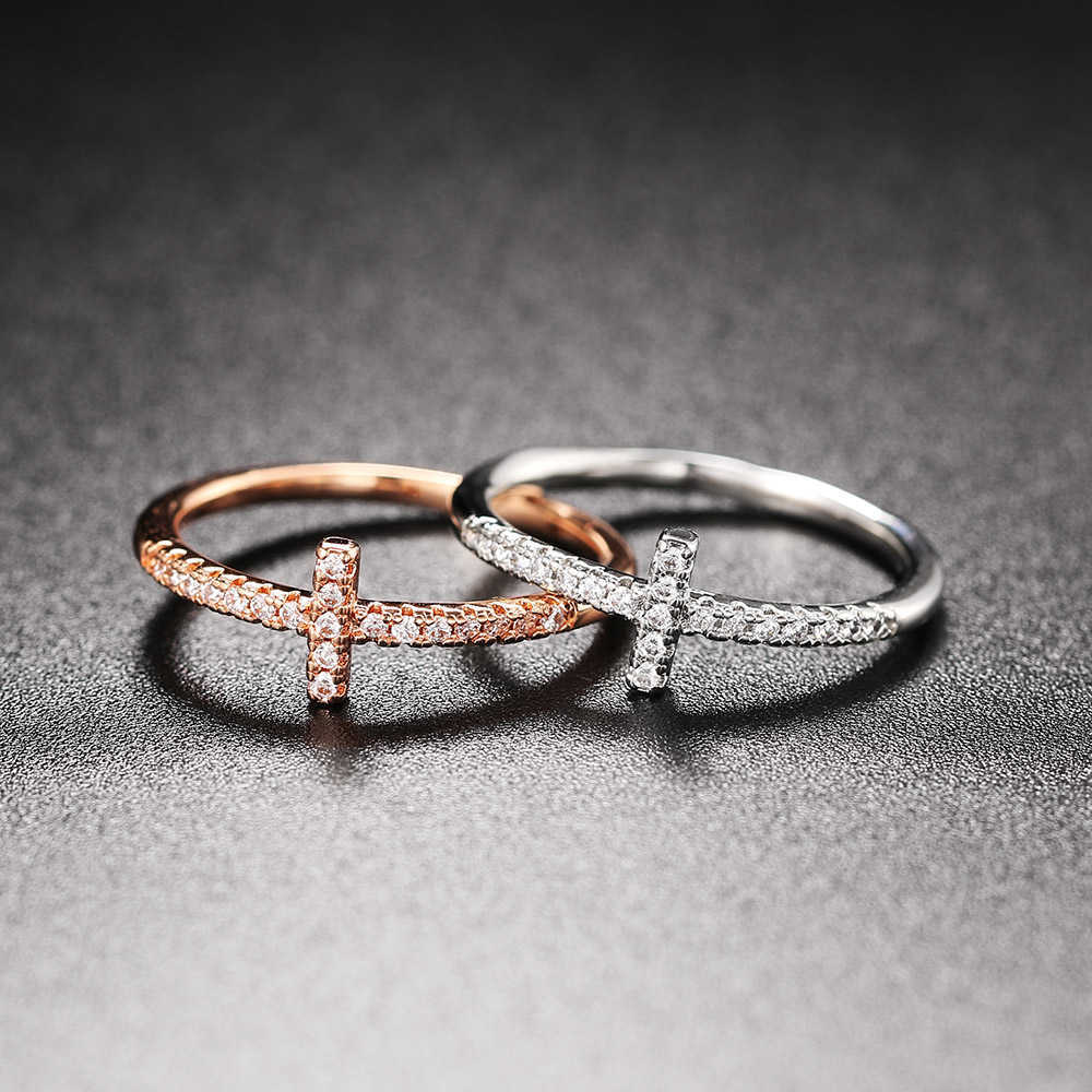 Band Rings Personality Cross Thin Rings For Women Korean Fashion Micro Pave Crystal CZ Thumb Ring Jewelry Wedding Accessories Gift R715 AA230323
