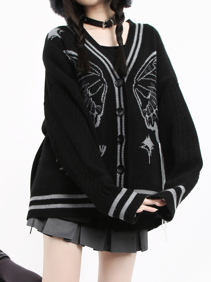 Women's Knits Tee's Butterfly Wings Tassel Knitted Cardigan Autumn and Winter Cool Sweater Coat Female Long Sleeve Casual Jacket 230324