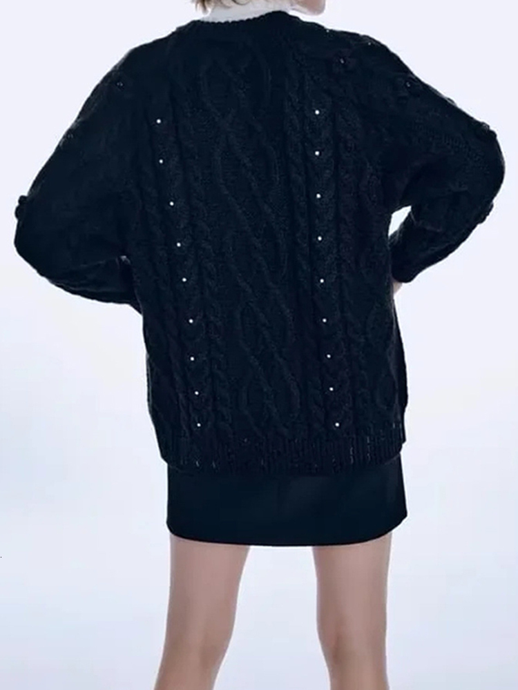 Women's Knits Tees LGRQ Fashion Sweater Single Breasted Oneck Diamonds Long Sleeve Hollow Out Knitted Cardigan Autumn 2023 19J2671 230324