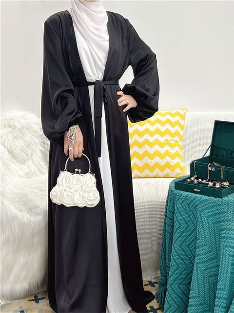 Ethnic Clothing Ramadan Eid Abayas For Women Kimono Femme Musulmane Satin Kaftan Maxi Abaya Dubai Arabic Turkey Islam Pakistan Muslim Dress Robe 23032