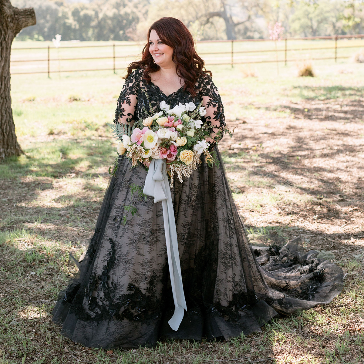 Plus Size Black Lace A-Line Wedding Dresses V-Neck Long Sleeves Gothic Bridal Gowns Court Train Country Vintage Bride Reception Wear