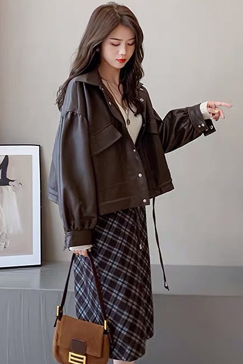 Women's Jackets Fashionable Simple Black Leather Coat for Women 2023 Spring Retro Loose Casual Short PU Jacket Cool Female Casacos 230324