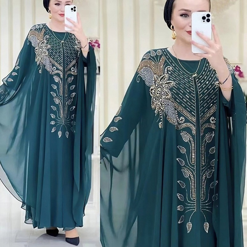 Ethnic Clothing Muslim Kaftan Abaya Dres Dubai Turkish Chiffon Party Dresses Elegant Evening Gown African Boubou 2 Piece Outfit Open Robe 230324