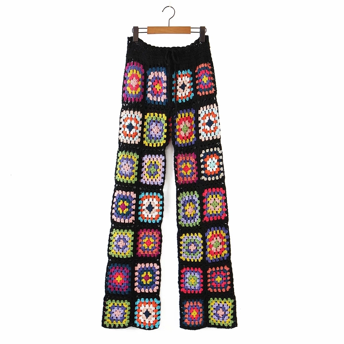 Women's Pants s Maxdutti Trouser Ins Fashion Blogger Vintage HnadMade Knitted Pant Holiday Loose Pantalones Mujer Pantalon Femme 230323