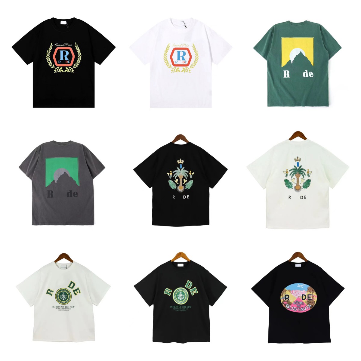 designer Top Craftsmanship Rhude Mens T Shirts summer Fashion tshirts Street Casual Short Sleeve Beach Style tees Cotton printing shirt