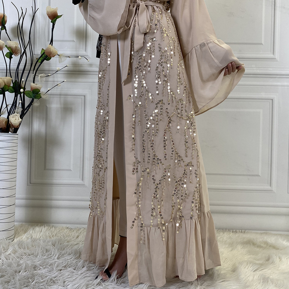 Ethnic Clothing Woman Muslim Abaya Sequins Chiffon Cardigan Dress Fashion Casual Turkey Caftan Saudi 230324
