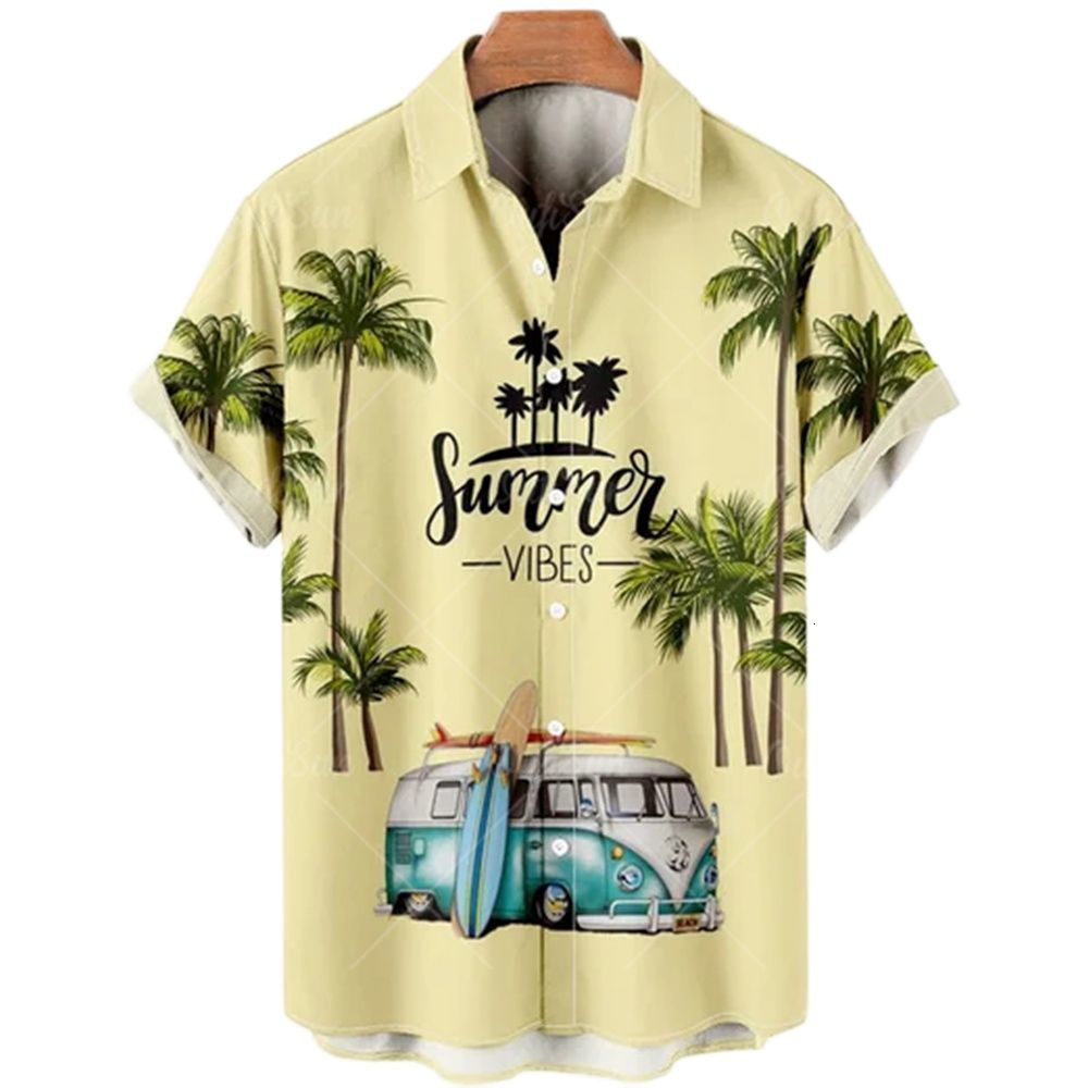 Men's Casual Shirts Summer Hawaiian Vintage Top 3d Car Print Loose Men Beach Aloha Shirt Fashion Clothing Ropa Hombre 5XL 230325