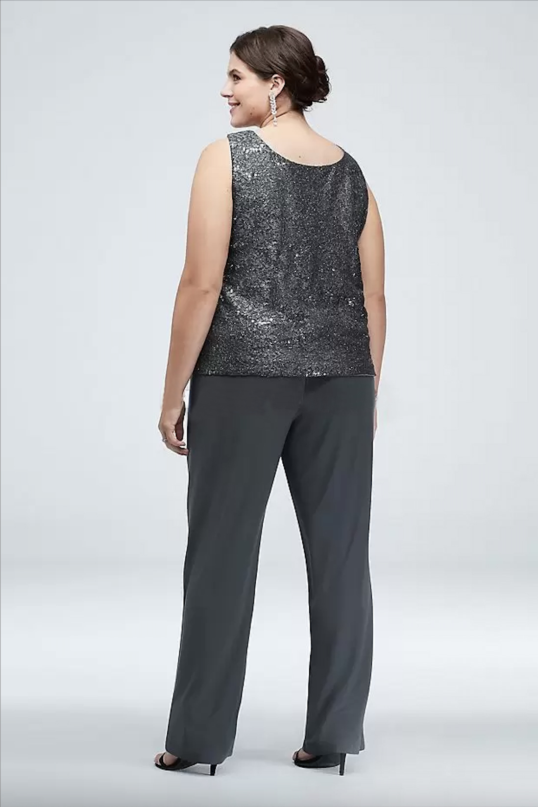 Plus Size Sequined Lace Mother of the Bride Pant Suit with Jacket - Chiffon Wedding Guest Outfit in Sparkly Design