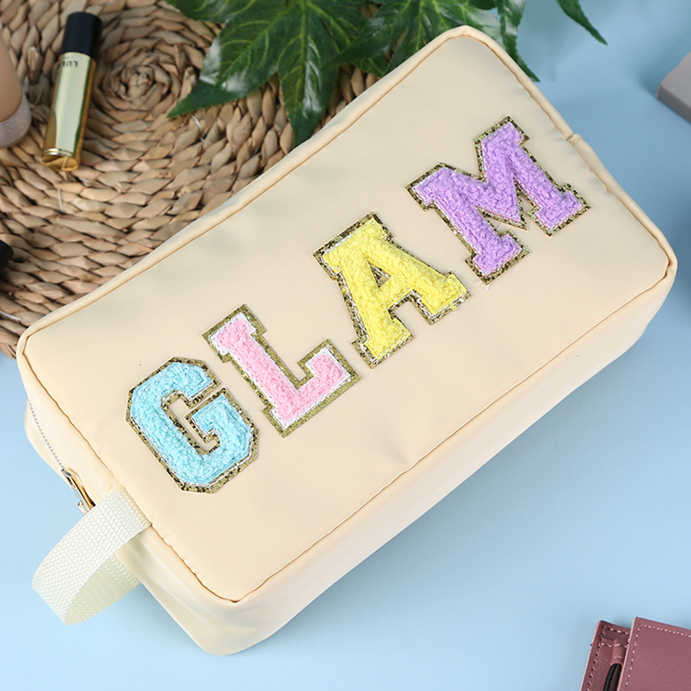 Cosmetic Bags Cases Letter Patches Nylon Cosmetic Bag Clutch Women Fashion Travel Make up Cosmetic Bags Pouches Snakes Stuff Makeup Toiletry Bag 23032