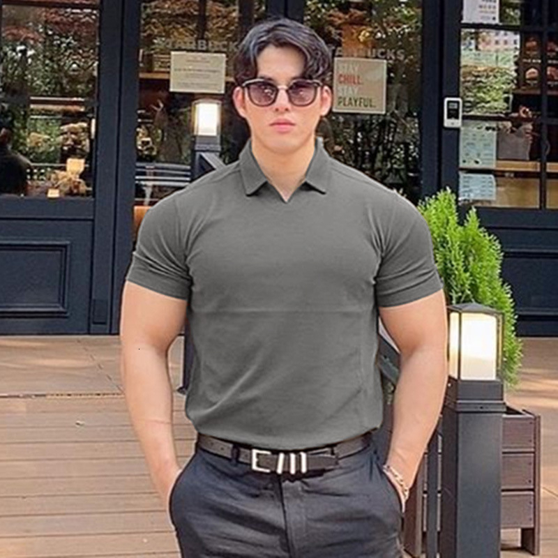 Men's Polos Summer Casual fashion Polo t shirt Men Gyms Fitness Short sleeve T-shirt Male Bodybuilding Workout POLO Tees Tops Clothes 230325