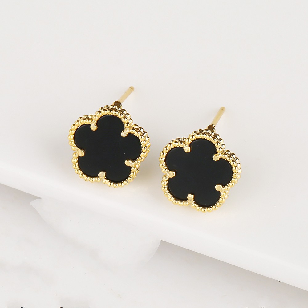 Wholesale 12mm original flower stud Factory 18K gold rose silver earrings 316L Stainless Steel inlaid ceramic black white red green pink blue Love Jewelry Women girl