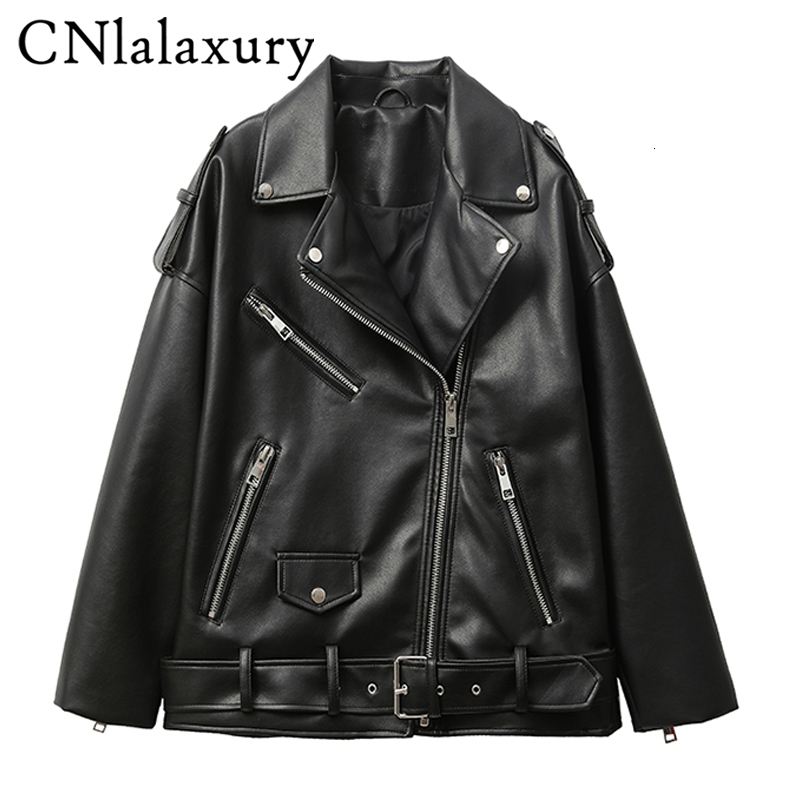 Women's Jackets CNlalaxury 2023 Faux Leather Jacket Women Casual PU Loose Motorcycle Outwear Female Streetwear Oversized Coat Korean Chic Spring 
