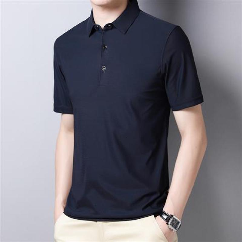 Men's Polos Summer Short Sleeved T-shirt Men's Turn-down Collar Cool Top Ice Silk Light Cotton Breathable POLO Clothing Button Pullovers 230