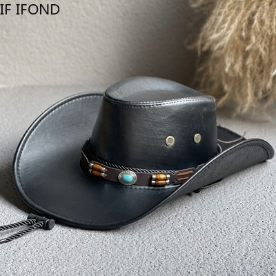 Wide Brim Hats Bucket Hats Faux Leather Western Cowboy Hats For Women Men Vintage Gentleman Dress Hats Panama Cowgirl Jazz Cap Sombrero Hombre 230325