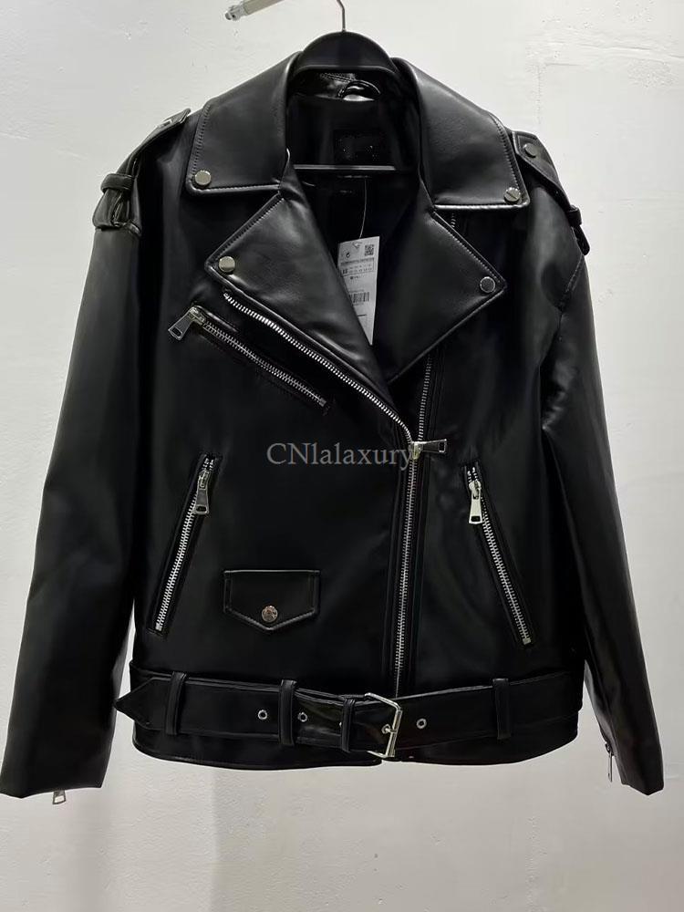 Women's Jackets CNlalaxury 2023 Faux Leather Jacket Women Casual PU Loose Motorcycle Outwear Female Streetwear Oversized Coat Korean Chic Spring 
