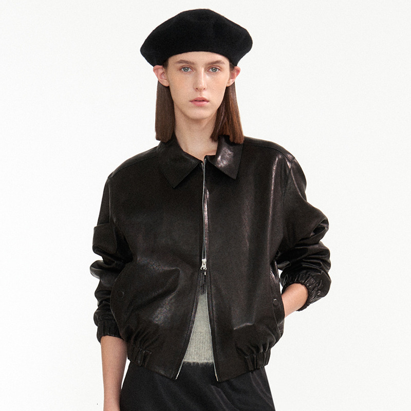 Women's Jackets Small leather coat small black short jacket in spring 2023 230324