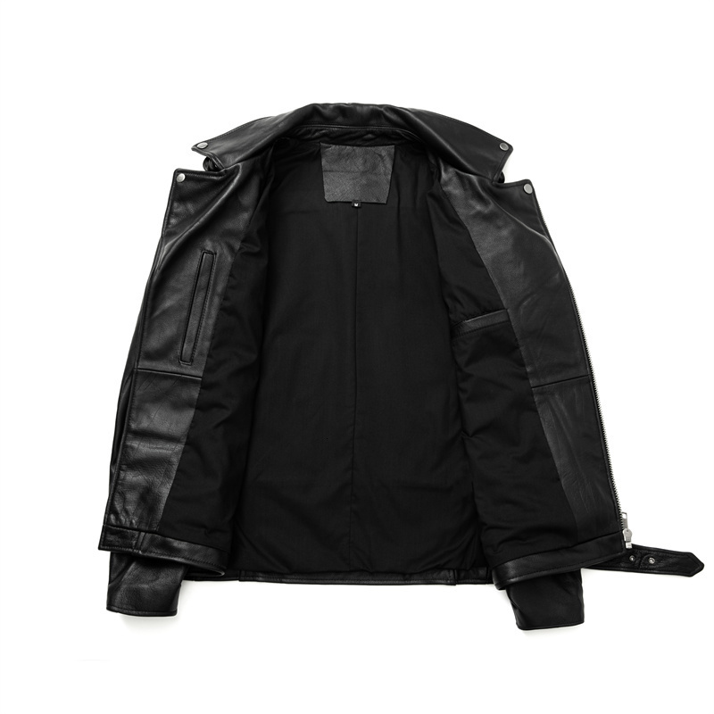 Men's Leather Faux Genuine Cowhide Motorcycle Coat Jacket Lapel Jackets s Clothing Real 230324
