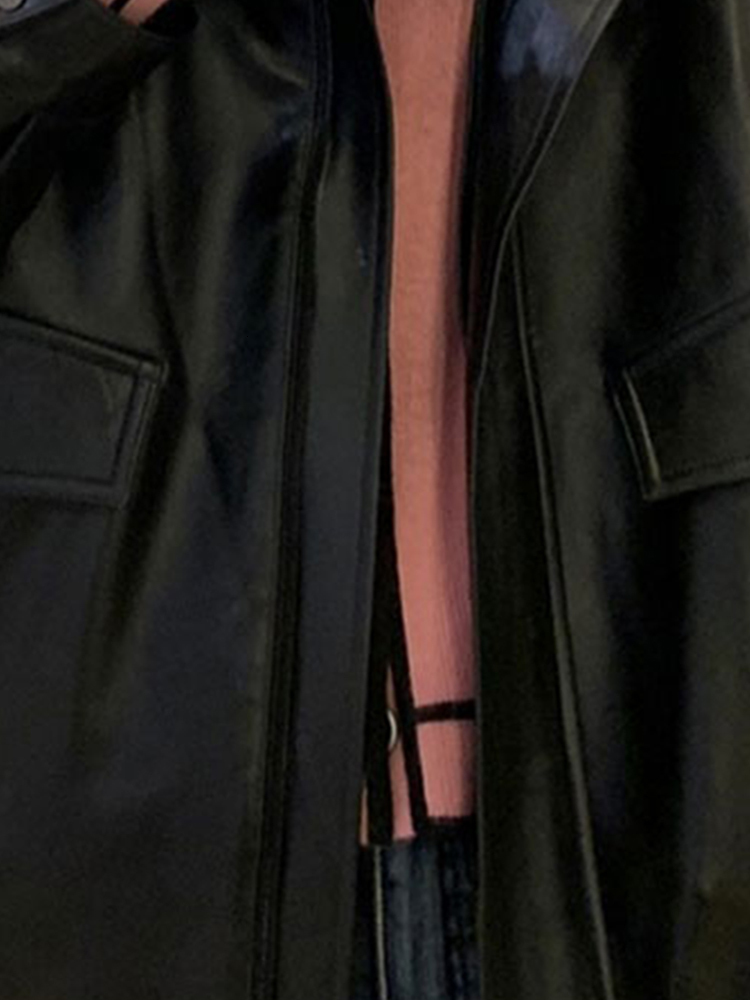 Women's Jackets Lautaro Spring Autumn Cool Retro Casual Oversized Black Waterproof Soft Faux Leather for Women Zipper Elastic Waist 230324