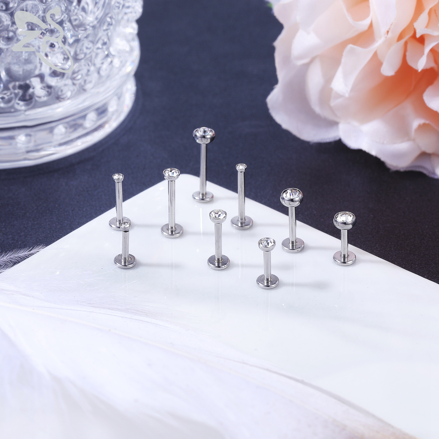 Nose Rings Studs ZS 10 Pcslot Gold Color 1618G Stainless Steel Labret Lip Piercing CZ Crystal Ear Cartilage Tragus Helix Piercings Set 6810MM 230325