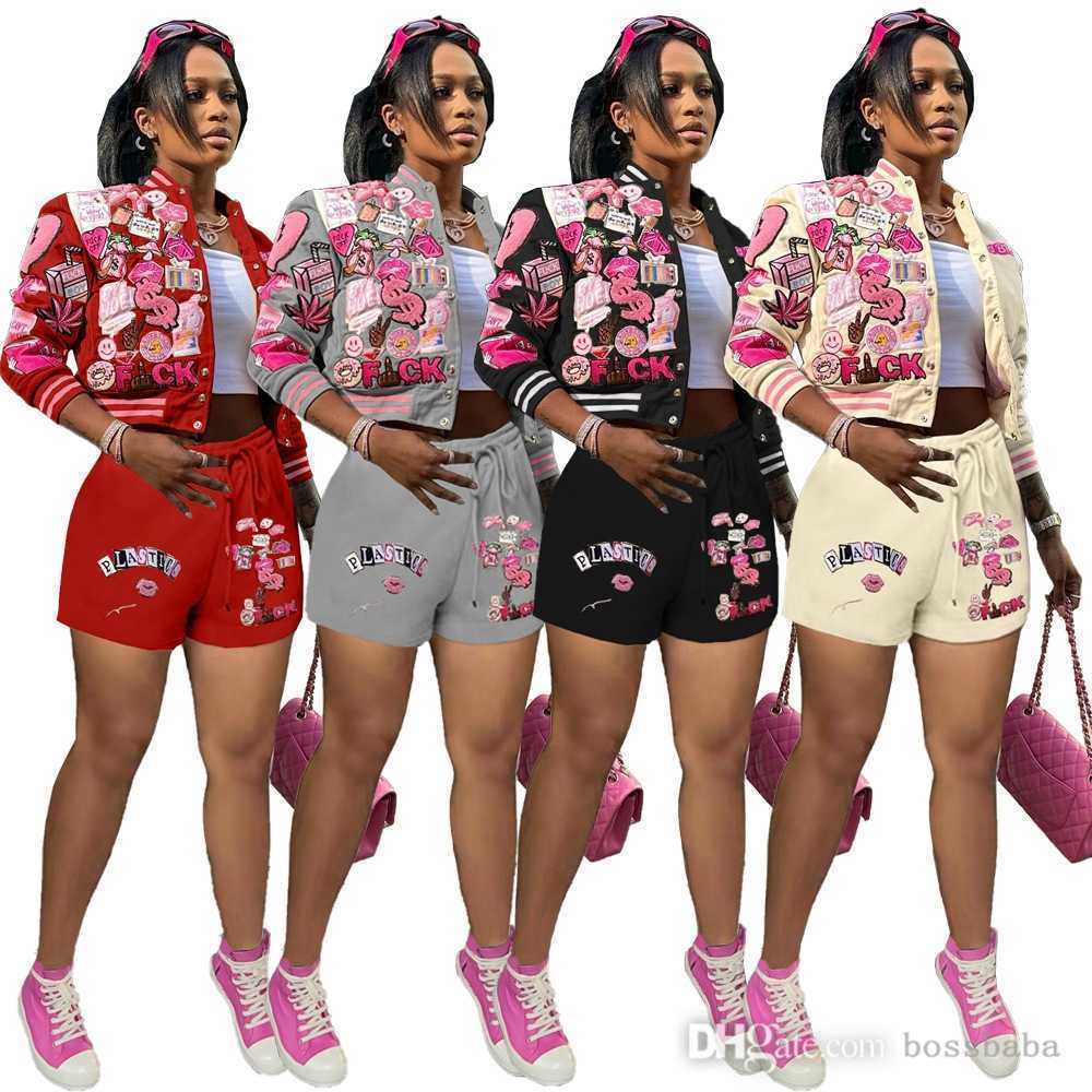 Women Tracksuits Two Pieces Set Designer 2023 New Fashion Letters Pattern Printed Baseball Jacket Shorts Sets 4 Colours