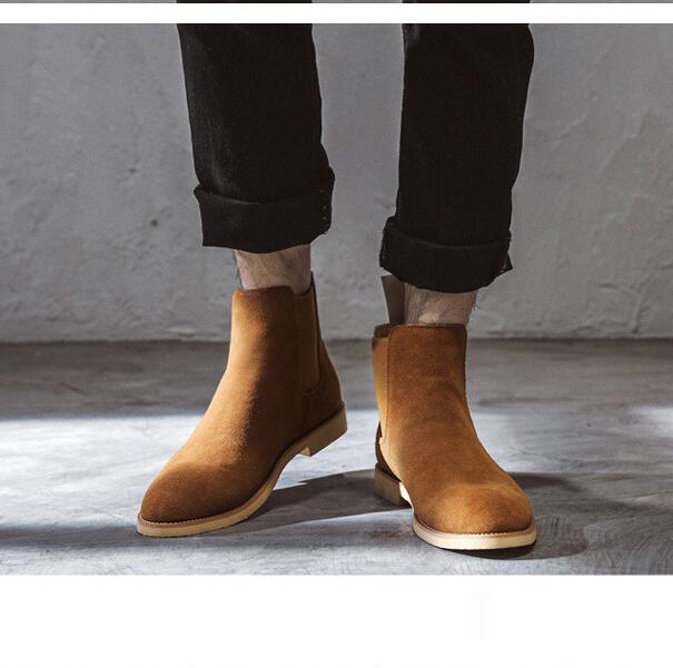 Autumn and Winter British Martin Boots Pointed Casual Shoes Leather High-top Men's Chelsea Boots Motorcycle Boots Yellow color