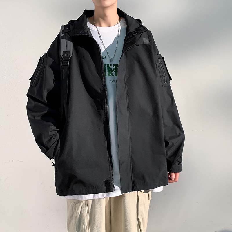 Men's Jackets Men Streetwear Loose Zipper Hoody Jacket Windbreaker Harajuku Black Khaki Hipster Cargo Outwear Coats 230325