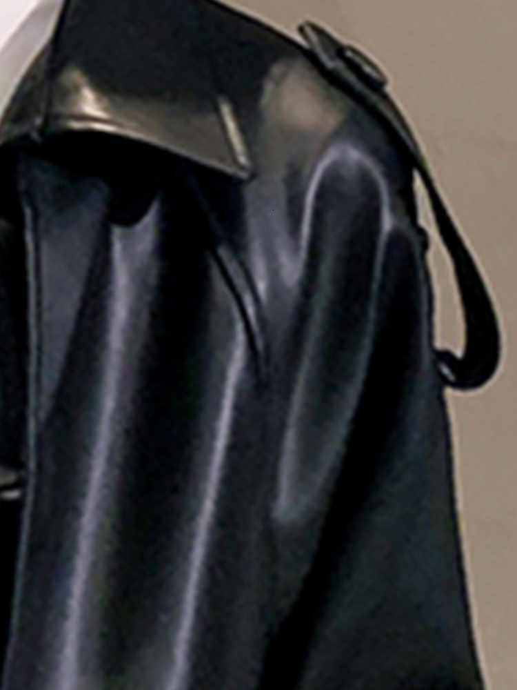 Women's Jackets Nerazzurri Spring Black Oversized Long Waterproof Leather Trench Coat for Women Sleeve Loose Korean Fashion Clothing 230324