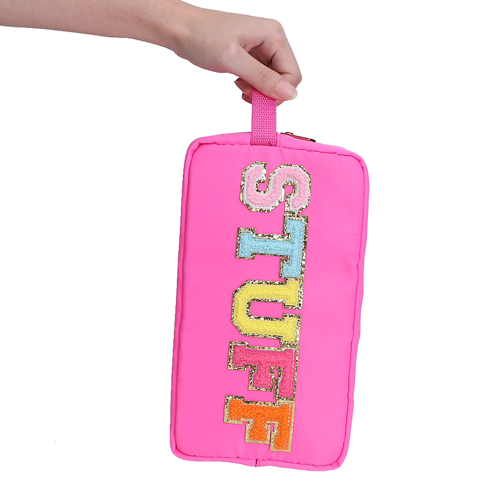 Cosmetic Bags Cases Letter Patches Nylon Cosmetic Bag Clutch Women Fashion Travel Make up Cosmetic Bags Pouches Snakes Stuff Makeup Toiletry Bag 23032
