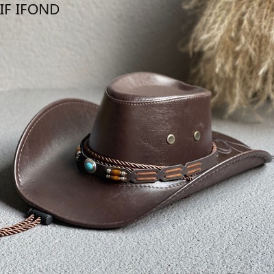 Wide Brim Hats Bucket Hats Faux Leather Western Cowboy Hats For Women Men Vintage Gentleman Dress Hats Panama Cowgirl Jazz Cap Sombrero Hombre 230325