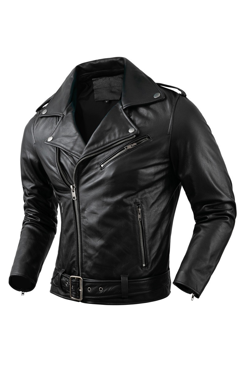 Men's Leather Faux Genuine Cowhide Motorcycle Coat Jacket Lapel Jackets s Clothing Real 230324